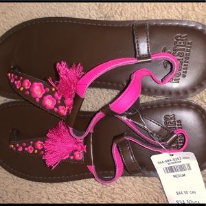 Hollister brown and pink sandals, size medium